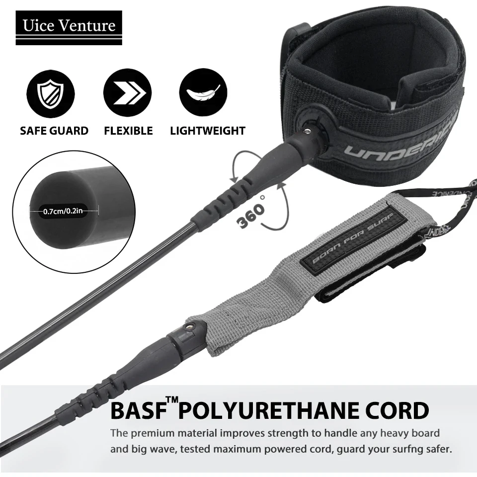 Corda de Segurança para Prancha de Surf e SUP 6/7FT, Leash Tricolor, Corda de Prancha de Surf em TPU+Duplo Aço Inoxidável para Longboard