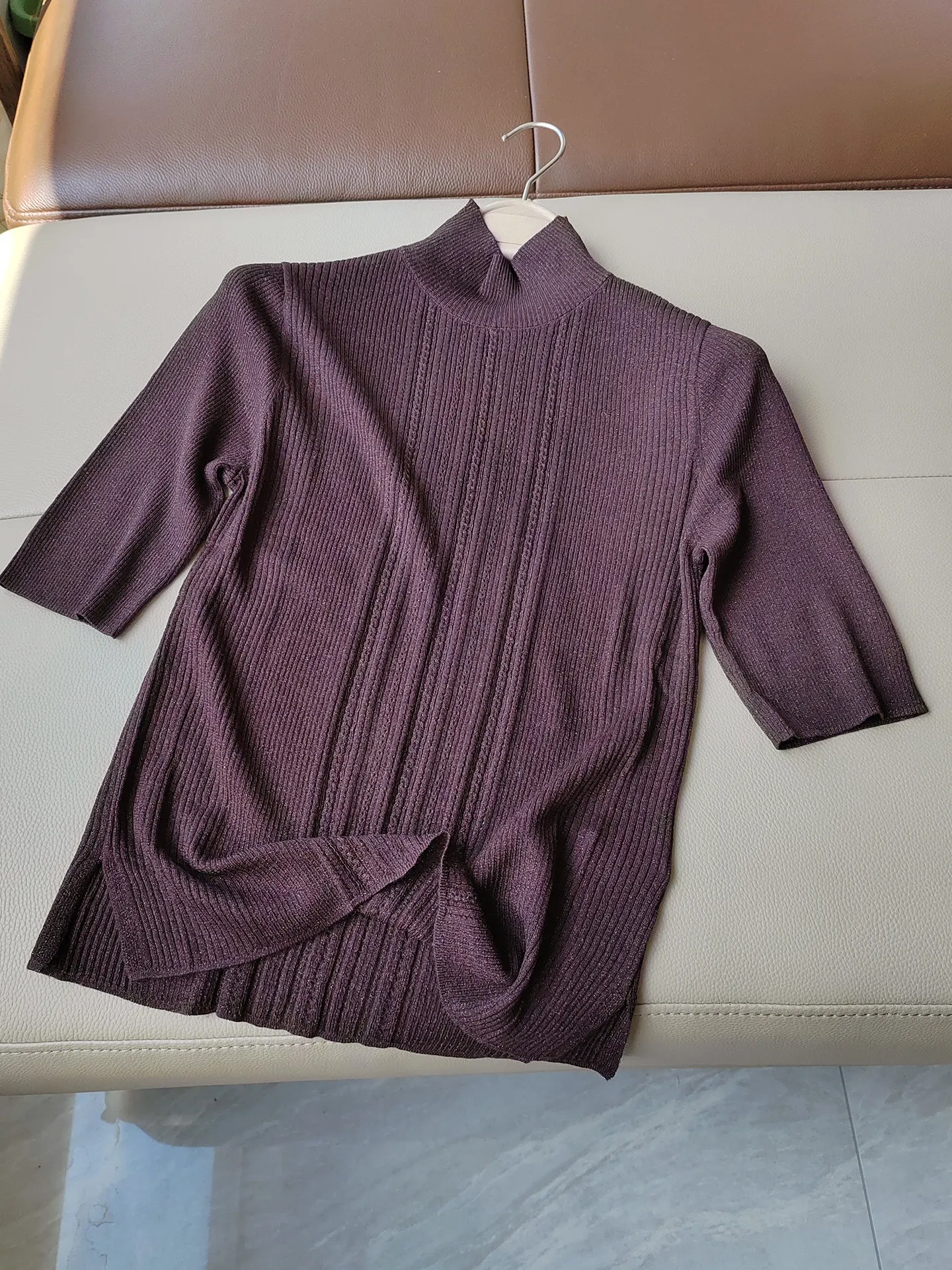 2026 Women's Autumn Winter New Bright Silk Wool Semi-High Neck Slim Fit Knit T-Shirt Top