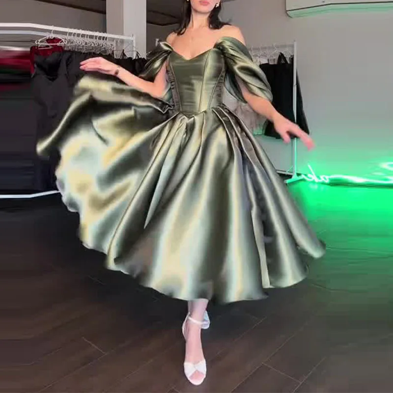Sexy Strapless Backless Slim Solid Dress Elegant Off Shoulder Satin Evening Dress Women Fashion Hight Waist Formal Party Dress
