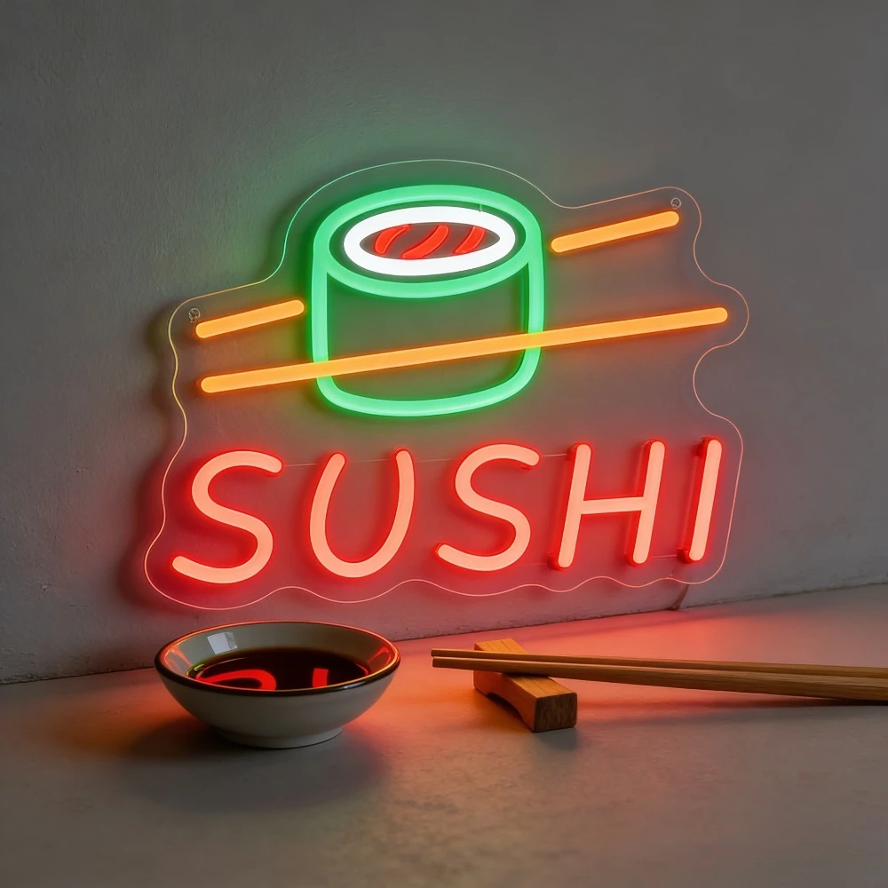 かわいい寿司ledネオンサイン、箸付き「sushi」、レストラン、バー、家の装飾、日本の居酒屋の雰囲気、ウォールアート照明