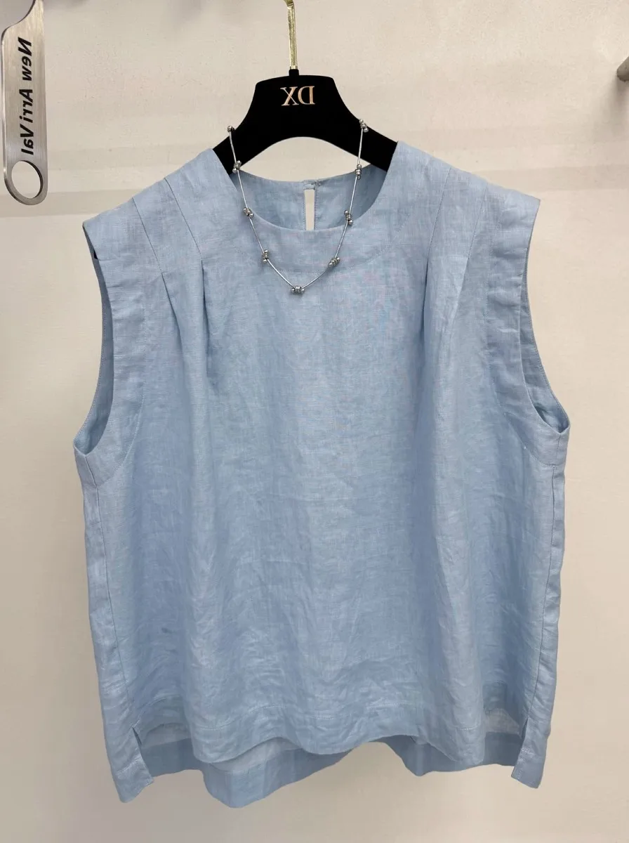 Korean Sle Cotton Linen Vest Women's Svel Tank Top Summer New Arrival Outerwear High-End Flax irt Loose Fit Commute...