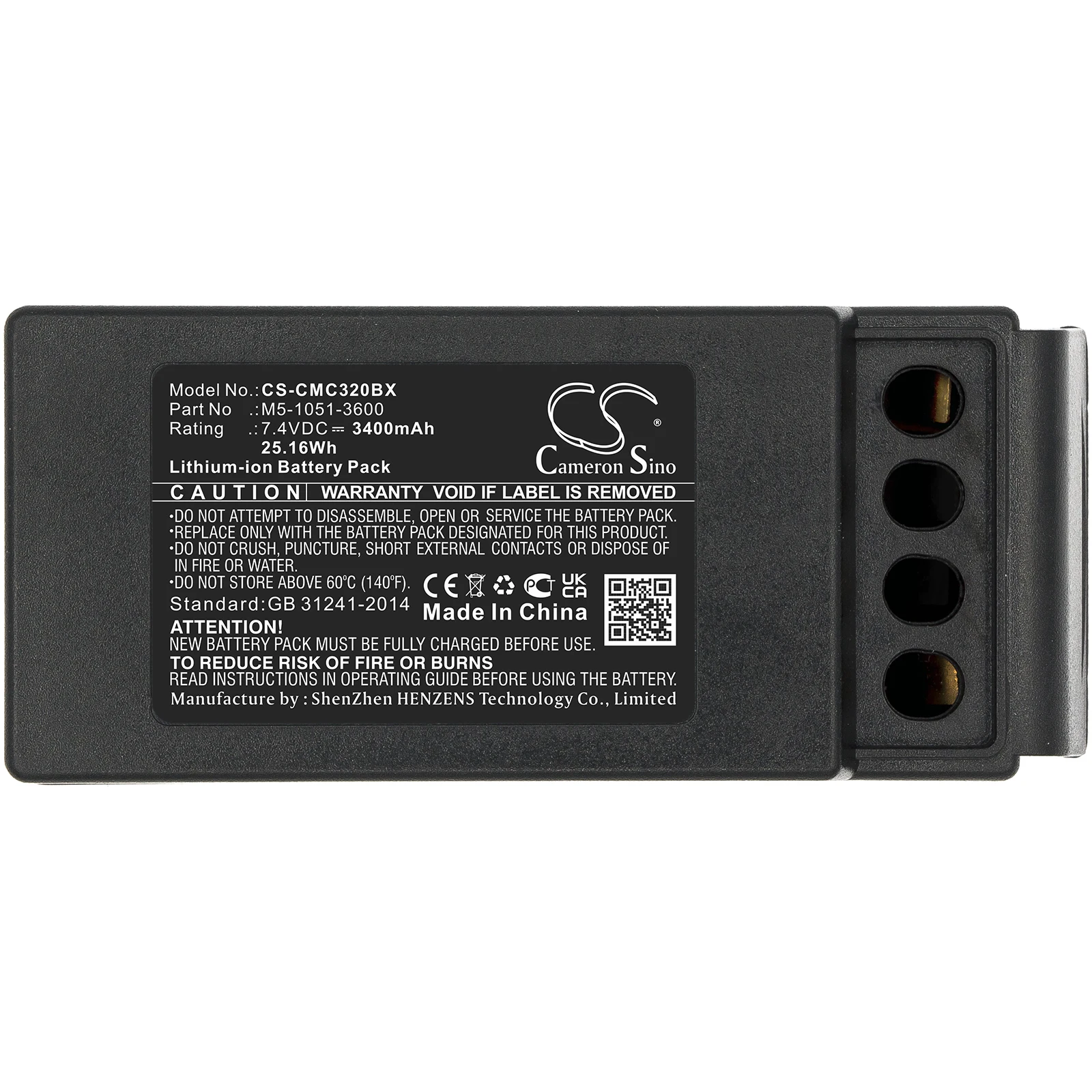 Li-ion Crane Remote Control Battery for Cavotec, 7.4V, 3400mAh, Compatible Models:  M9-1051-3600 EX, MC-3, MC-3000