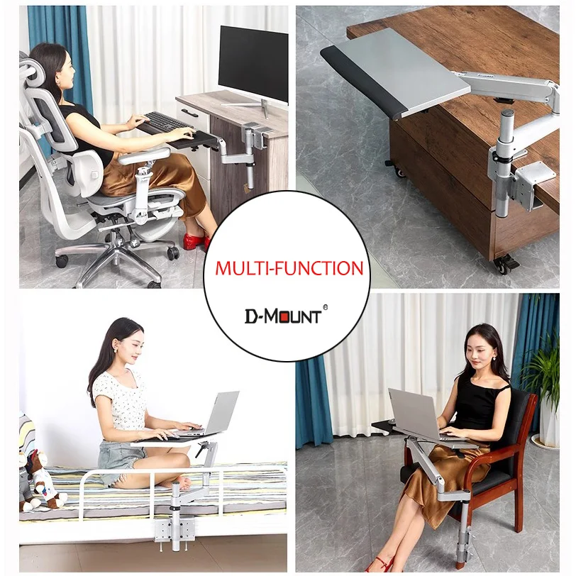 OK5110 Laptop Gas Spring Stand Keyboard Mouse Tray Foldable Adjustable Office Chair with Feeton Under Desk Multiple Function