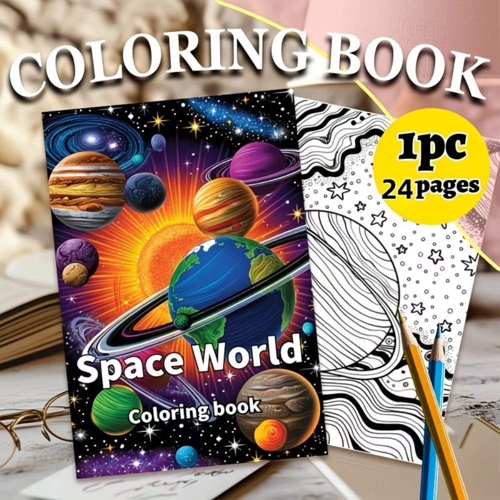

A4 Space World Coloring Book 24 Pages Cosmic Galaxy Illustrations for Adults Stress Relief Relaxation Gift