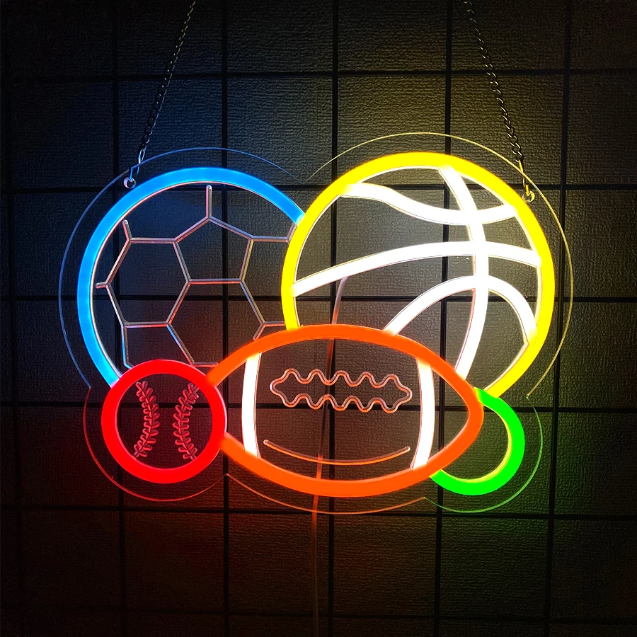 Five Ball Combination Neon Sign For Wall Decor, Led Neon Light Up Signs For Bedroom,Living Room,Dorm,Game Room,Gym,Man Cave