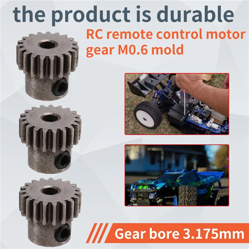 

M15K3PCS 3.175Mm Shaft Steel Pinion Motor Gear 32DP 48DP 64DP M0.6 For 1/10 1/8 RC Car 3650 3660 Replacement 19T