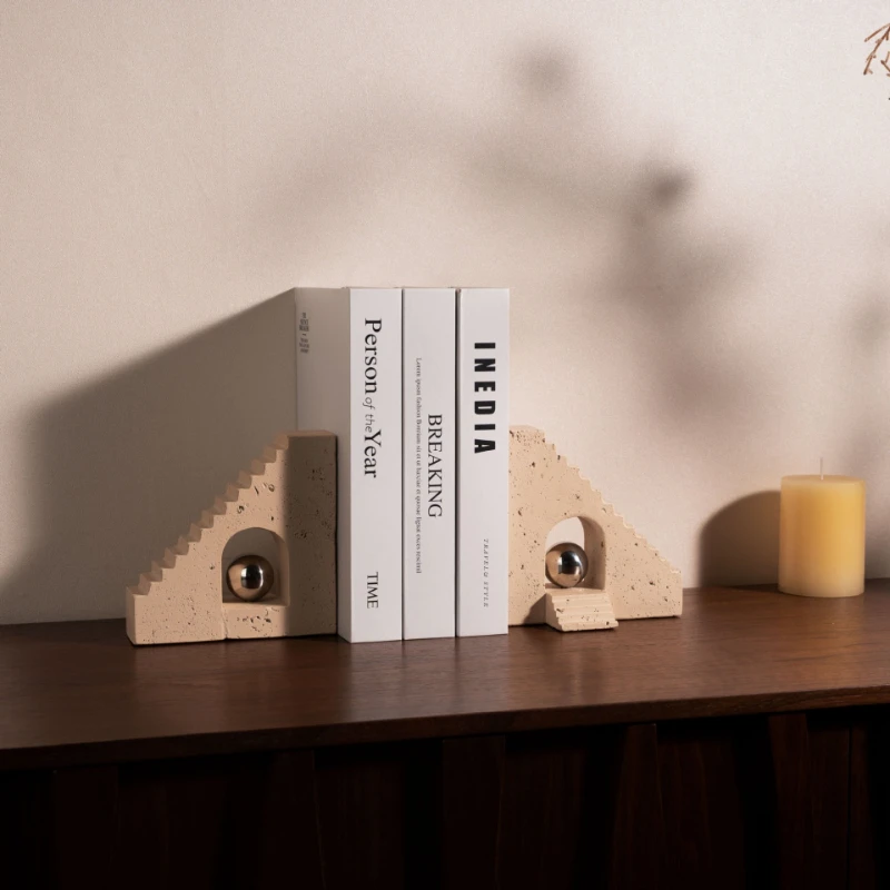 Stylish Natural Marble Stone Bookends Modern Decorative Desk Accessories for Home Living Room, Office & Bookshelf