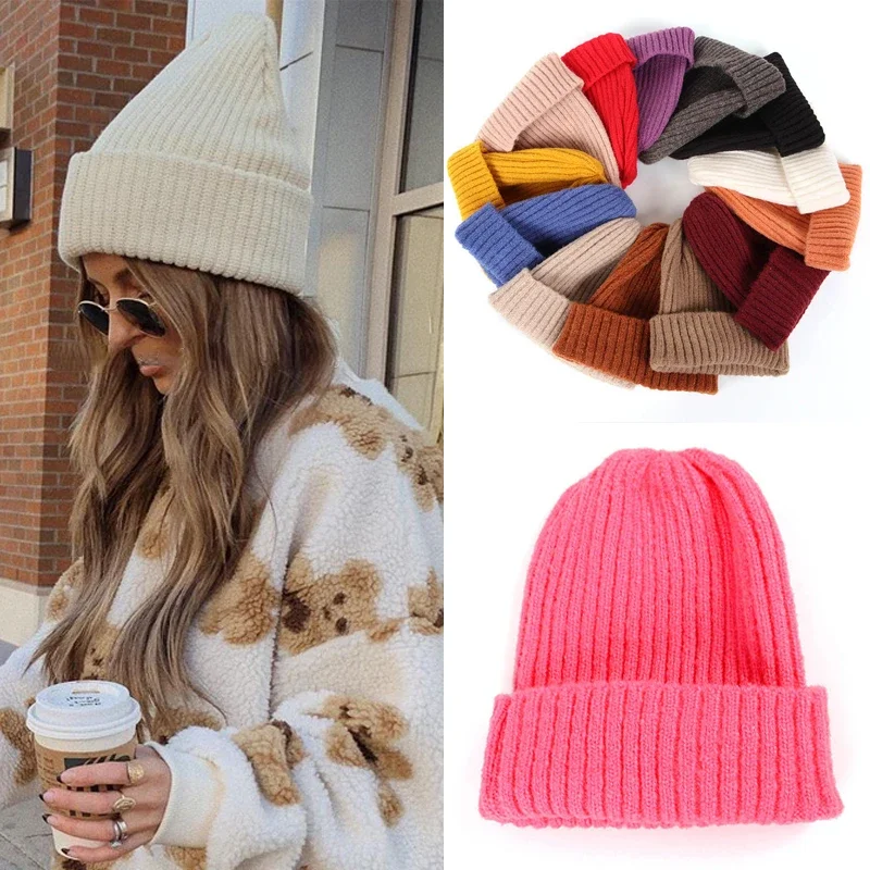 2023 New Winter Hats for Women Men Knitted Solid Color Watch Cap for Girls Skullies Beanies Female Warm Winter Bonnet Casual Cap