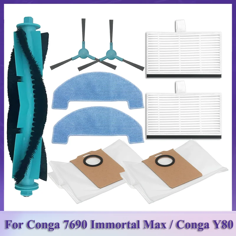 For Cecotec Conga 7690 Immortal Max / Conga Y80Vacuum Cleaner Accessories Main Roller Side Brush Dust Bag Mop Cloth HEPA Filter