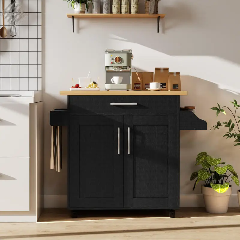 Picture 7: Kitchen Island Cart with Lockable Rubber Casters for Kitchen