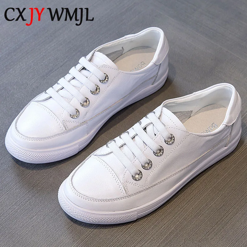 CXJYWMJL Genuine Leather Women Casual Sneakers Plus Size Spring Summer Skate Shoes Ladies Little White Vulcanized Shoes Woman