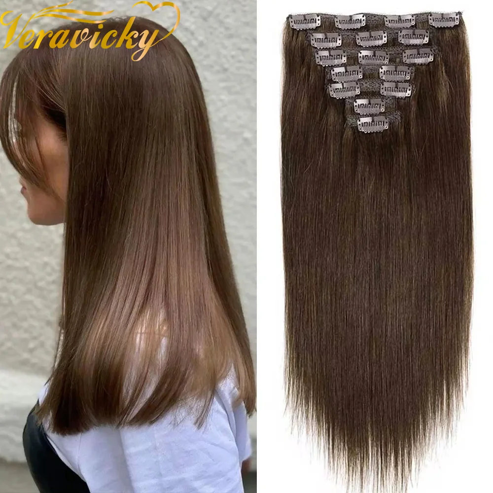 

Заколки для наращивания волос, бразильские заколки для человеческих волос, пришитые на утке, настоящие волосы, 120 г, 7 шт., шоколадно-коричневый, от 14 до 24 дюймов