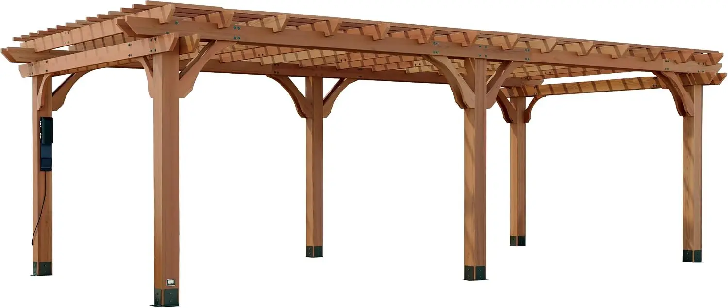 Beaumont 24' x 12' Traditional Cedar Wood Pergola Kit with Trellis Roof, All-Season Durability, High-Wind Rating, PowerPort, Sha