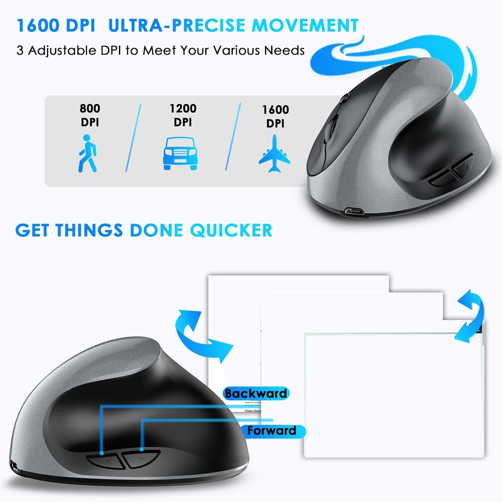AT82-Ergonomic Vertical Mouse Rechargeable Wireless USB 2.4G For Computer Laptop Gaming Mouse
