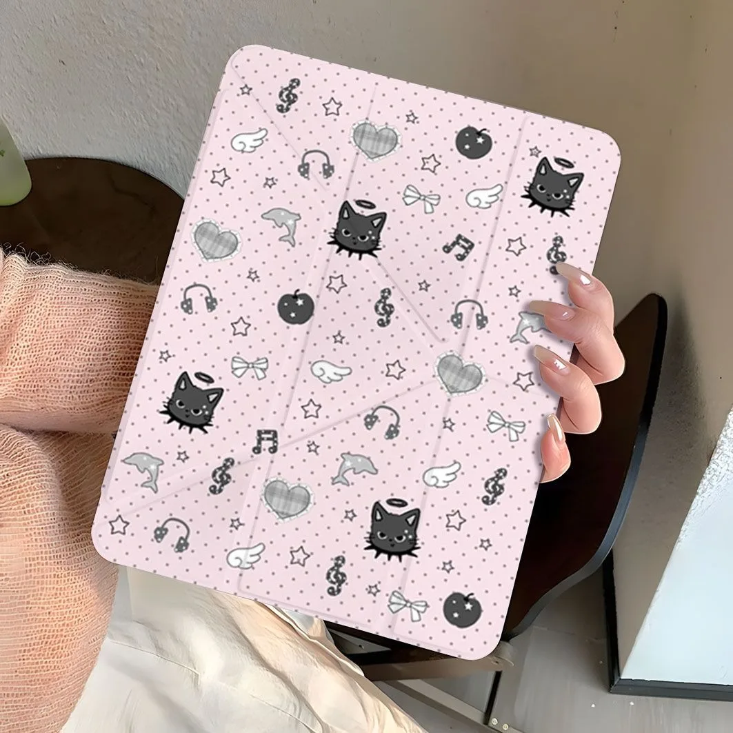 Cartoon Cat Dolphin Love Music Bow Pen Slot Tablet Case For iPad 2026 Air8 7 6 4 3 2 1 Pro2024 11in 12th 11 10 9 8 7 6 5th Cover