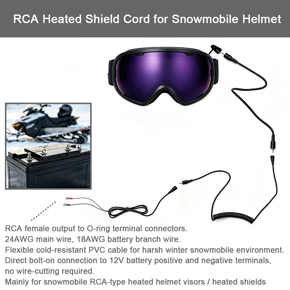 【LANO】Winter Outdoor Sports Heated Helmet Shield Power Harness, Anti‑Fog HD Clear Heated Visor Power Cable for Snowmobile |bla