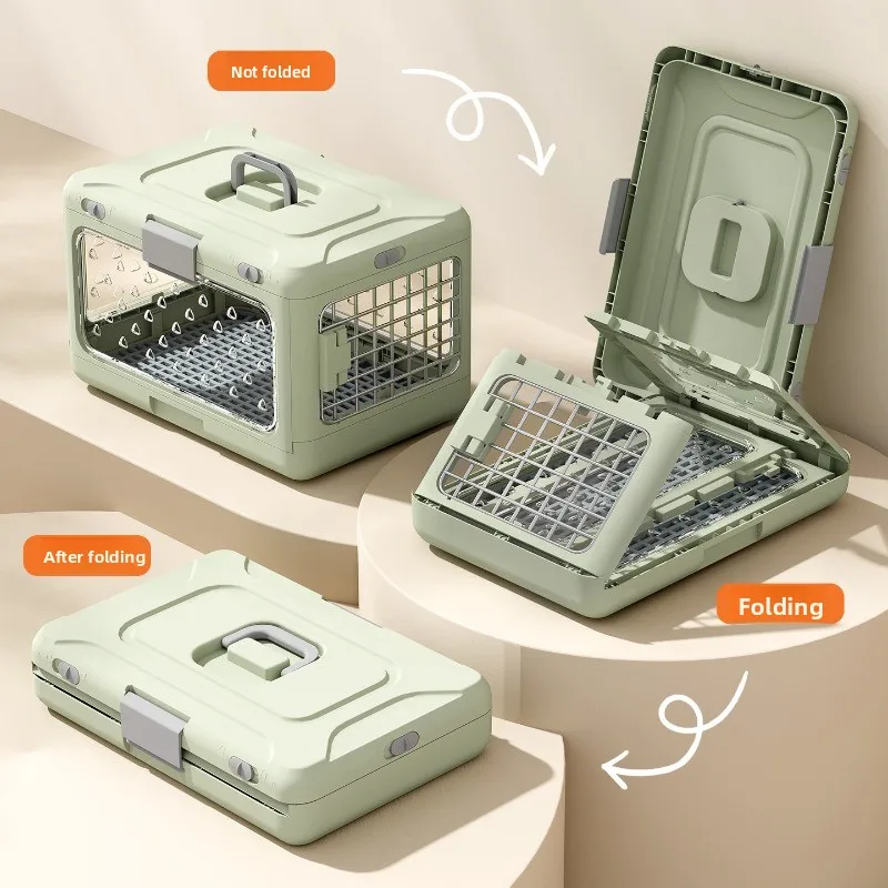 

Portable Folding Pet Travel Cage, Large Capacity Transparent Airline Approved Cat Carrier on Wheels for Dogs, Carrying Suitcase