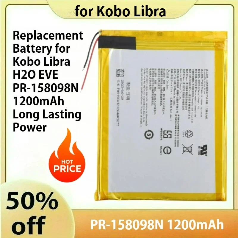 

Replacement Battery for Kobo Libra H2O EVE PR-158098N 1200mAh Long Lasting Power