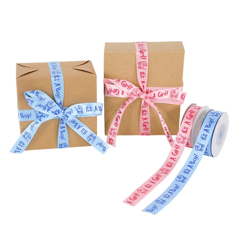 Pink Blue It's A Boy/Girl Satin Ribbon Baby Stroller DIY Gift Box Packing Ribbon Baby Shower Gender Reveal Birthday Party Decor