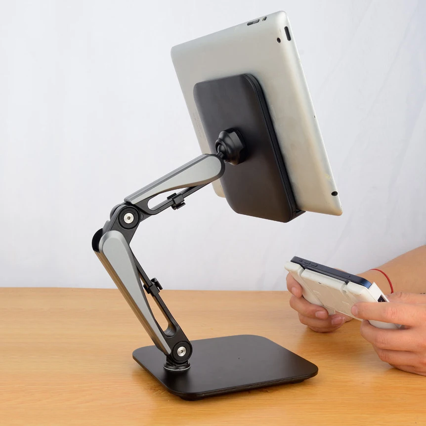 Dobrável tablet suporte três eixo design multi ângulo ajustável tablet suporte para desenho mesa de jogos de alumínio suporte do telefone