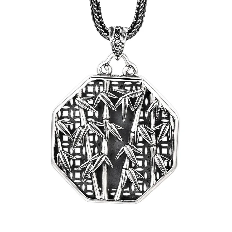 

Ожерелье с подвеской из бамбукового шарнира из стерлингового серебра 925 пробы - античное окисленное тайское серебро, модные ювелирные изделия, подарок