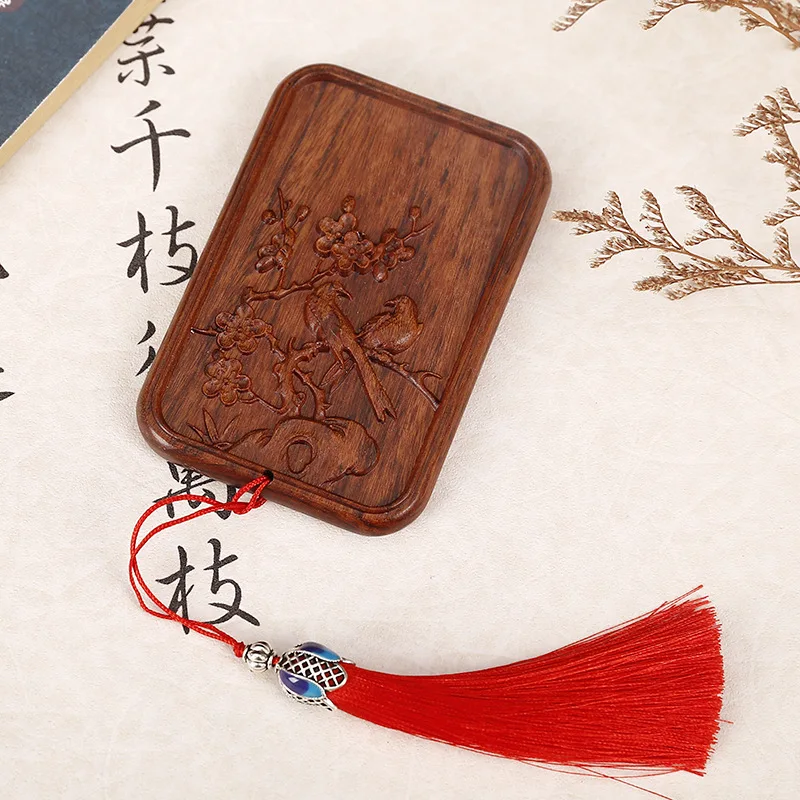 Chinese Style Green Sandalwood Makeup Mirror Portable Rosewood Exquisite Makeup Mirror Wooden Rectangular Small Mirror