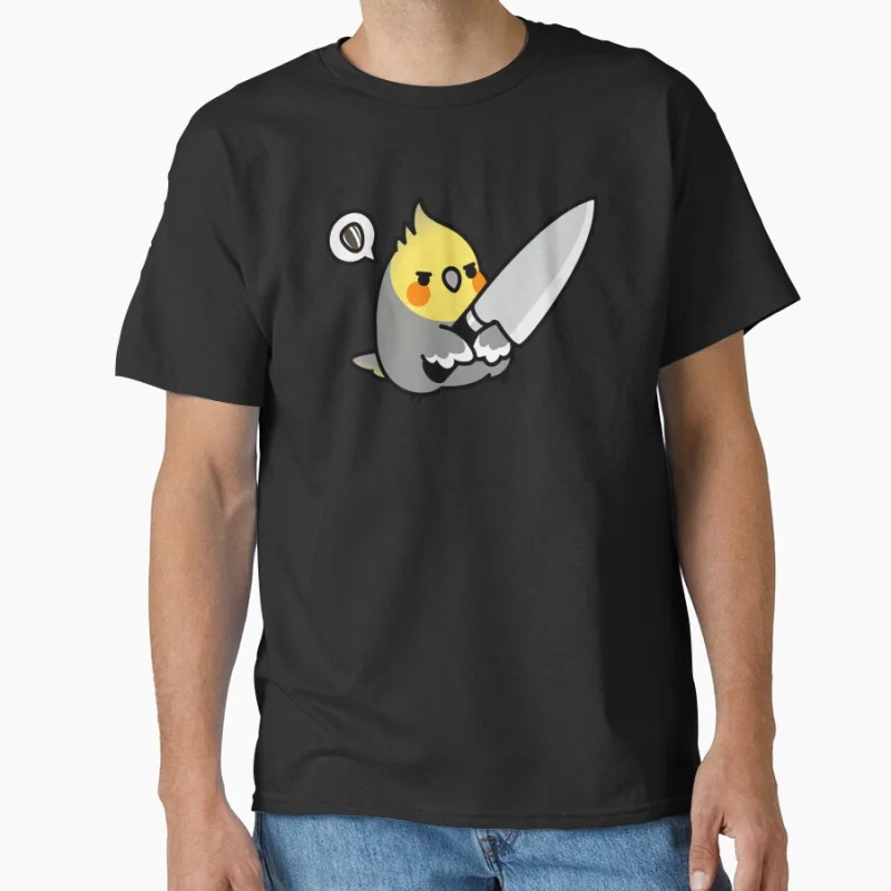 

Cute cartoon Chubby Cockatiel Knife Funny pet parrot gift T-shirt for bird lover large size tee Adult Tops S-6XL