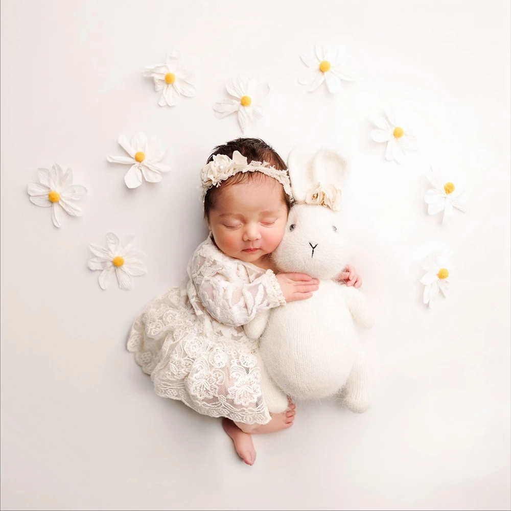 新生児写真撮影用小道具-女の子用白いレースドレス-フリル付き幼児写真撮影用衣装-新生児レースドレス-パールショルダー