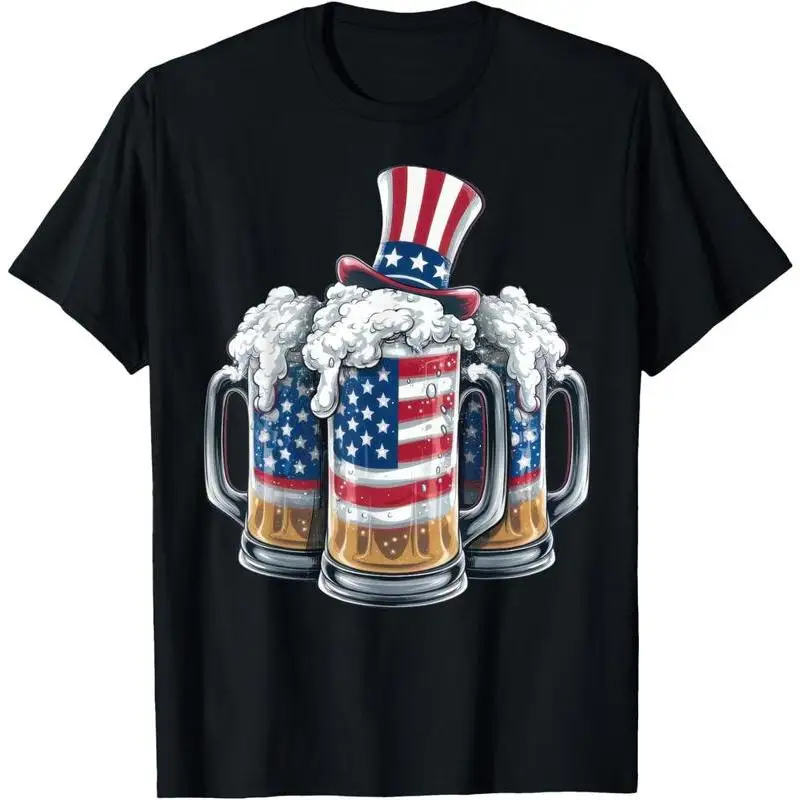 

Cotton Short Sleeve Graphic Print Shirts Merica Drinking USA Beer American Flag 4th Of July Women T-Shirt