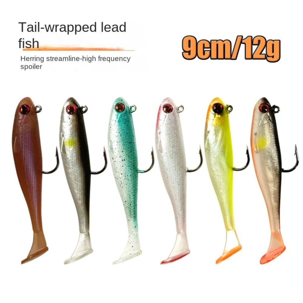 New 9cm/12g Soft bass Bait with Lead hook Dark Sleeper Artificial Minnow Lure Jig Pike SwimBait