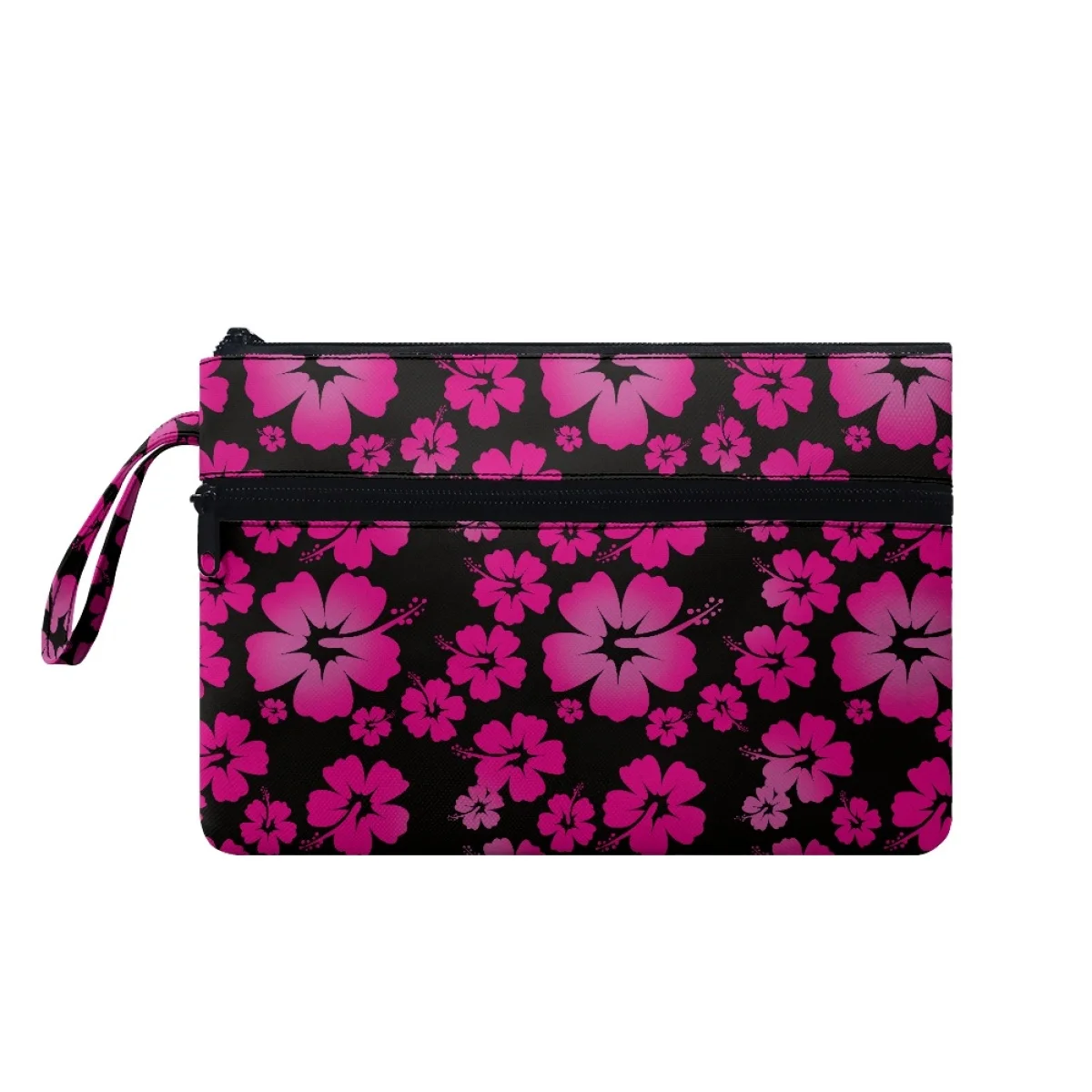 Tropical Hibiscus Floral Pacific Islands Print Cute Wristlet Storage Clutch Purses Women Polyester Travel Portable Clutch Bag