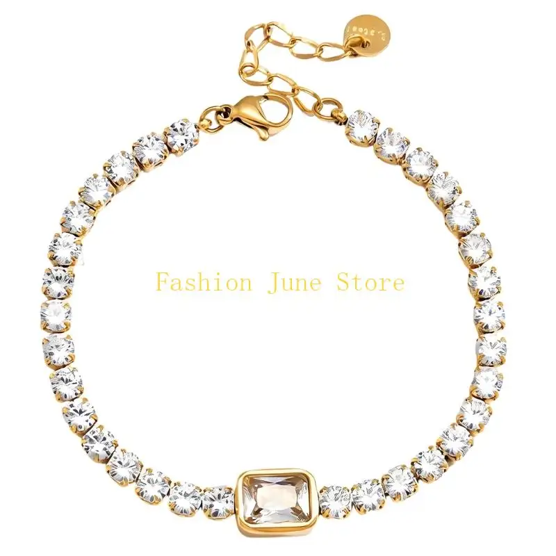 N5KA Sophisticated Zircon Studded Bracelet Adjustable Closure Stackable Wristchain