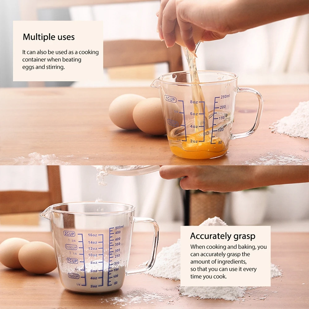 250/500ml Measuring Cup Transparent for Kitchen High Borosilicate Glass Cooking Bakeware Baking for Water Flour Sugar with Scale