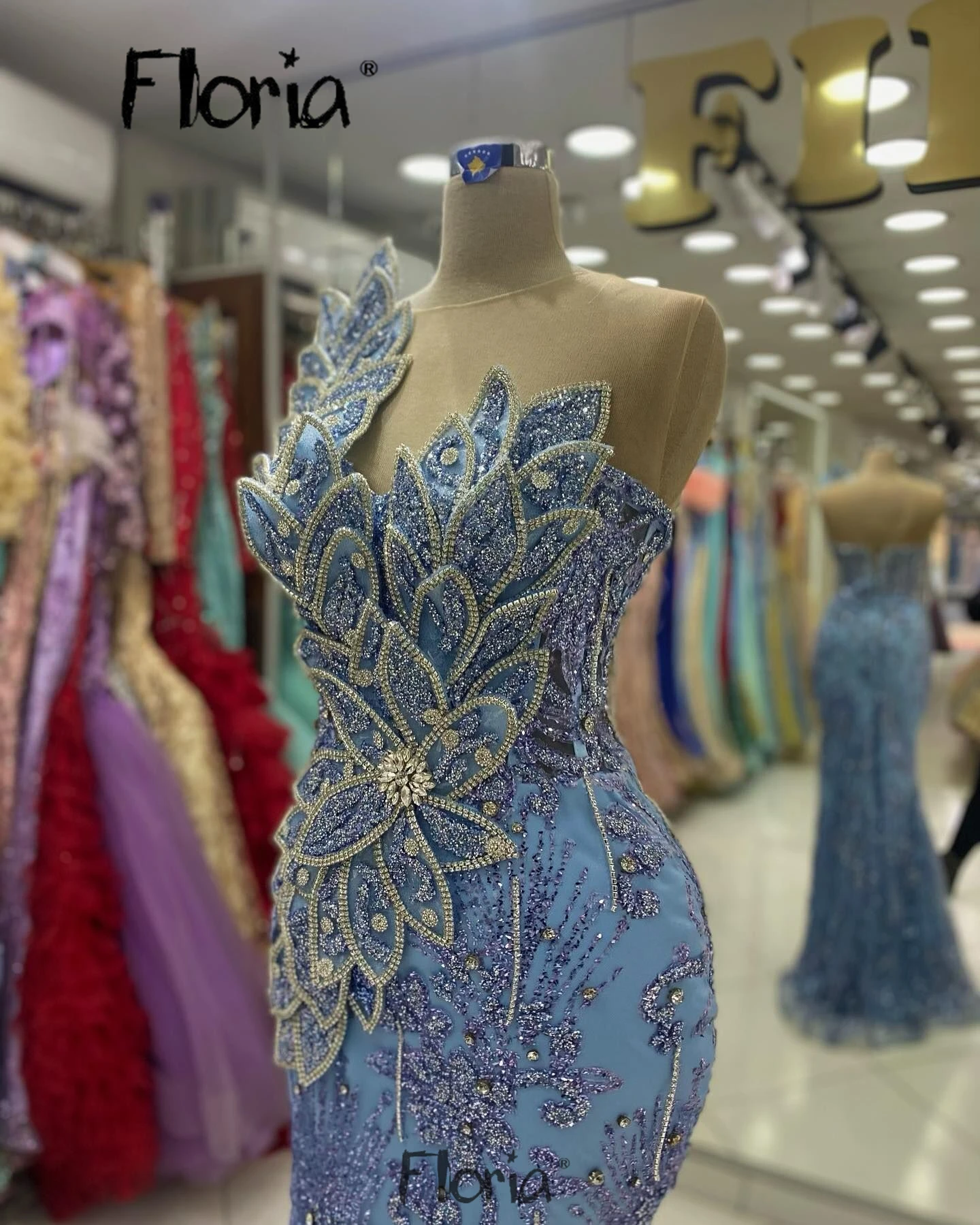 Lace Appliqued Blue Wedding Party Dress Mermaid Sleeveless Prom Dresses dรผฤรผn elbisesi Women Evening Luxury Dress 2024 Customize