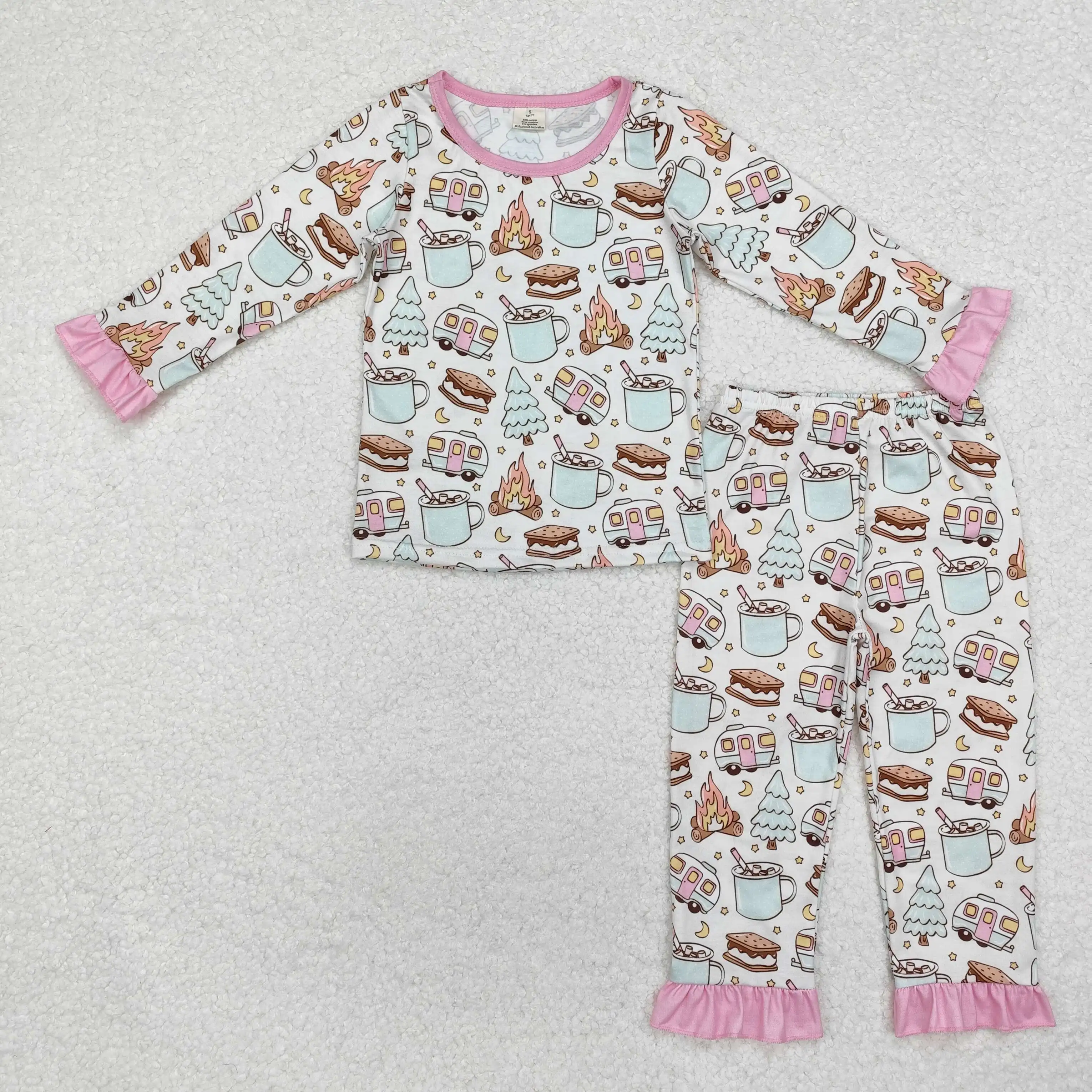 

new rts baby and toddler christmas girls bedwear wholesale boutique hot sale christmas tree cake pink bamboo pajamas set