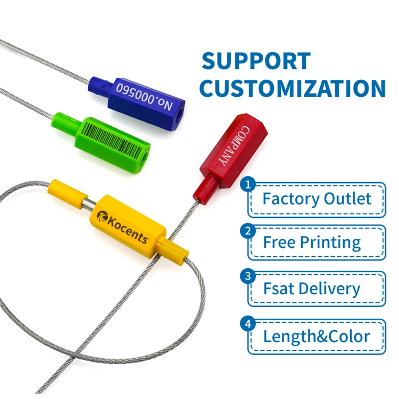 100pcs Container security cable seals logistics Customs disposable Anti theft print serial number steel wire lead seal 250mm