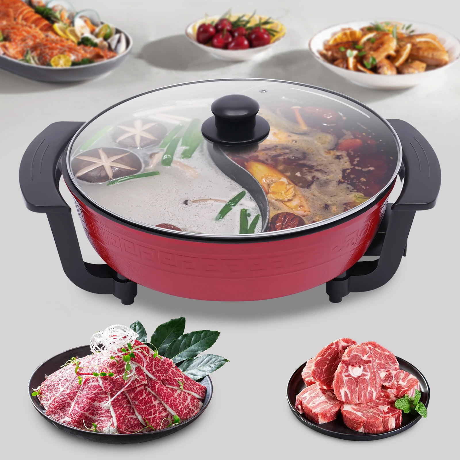 Mandarin Duck Pot Double Hot Pot Chinese Fondue Large Capacity Household Multifunctional  Hot Pot Red for Home Party