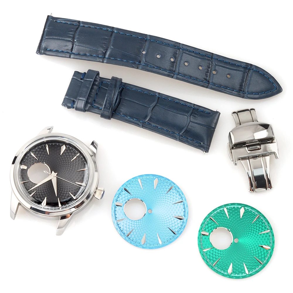 40mm 316L Steel NH35 Case Fit Cocktail 35mm dial Hands Arched Glass Watch Case For NH35 NH36 NH38 Movement Leather Bracelet