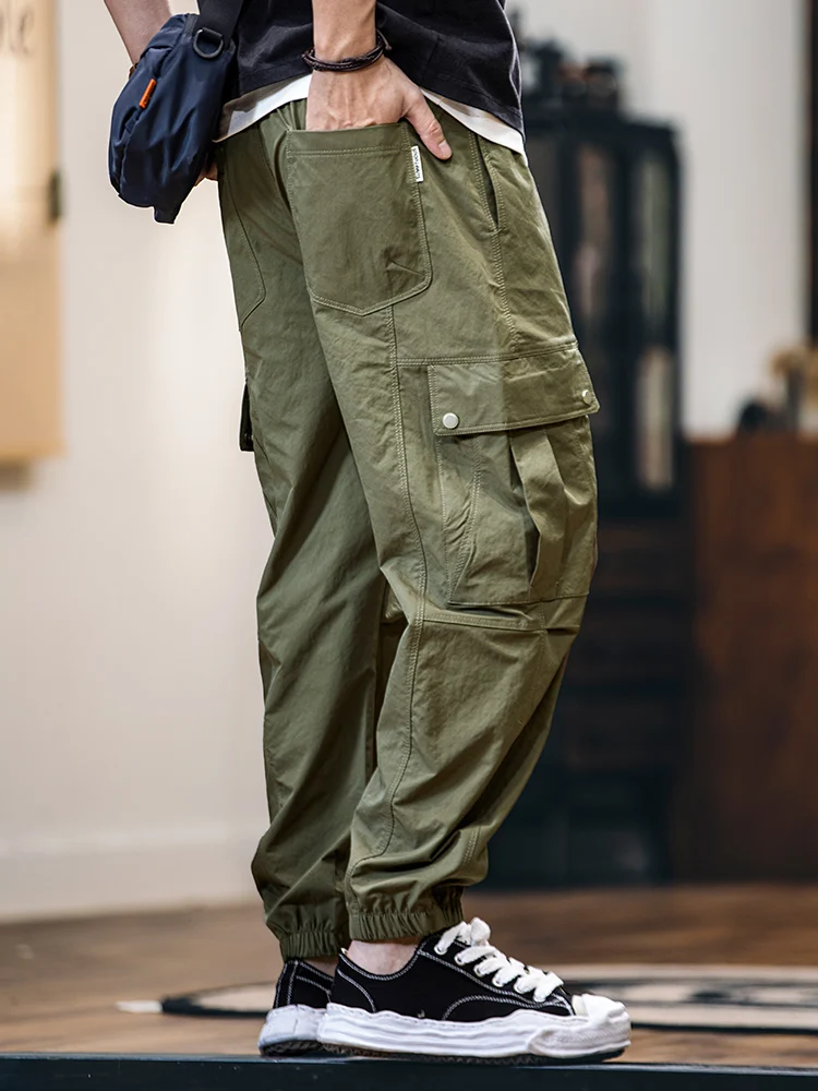 American Style Outdoor Workwear Pants Men's Spring Summer New Style Military Green Retro Embroidery Cuffed Casual Thin Model