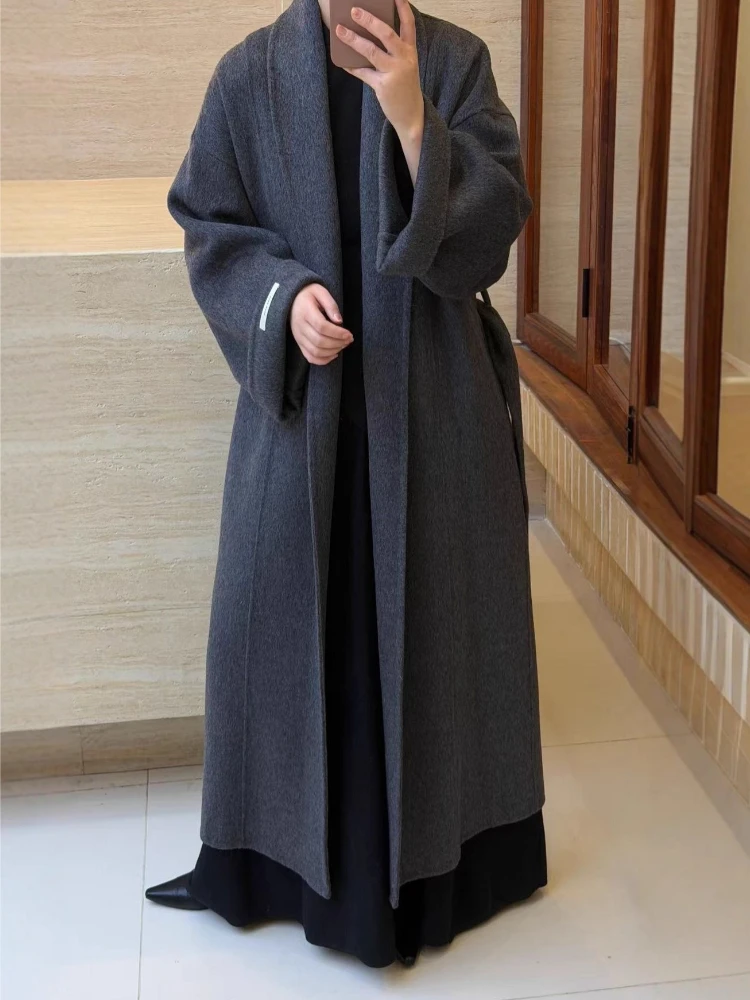 Korean Double-Sided Wool Coat Women's 2026 Autumn Winter New Large Lapel Long Loose Hepburn Style Thickened Warm Woolen Overcoat