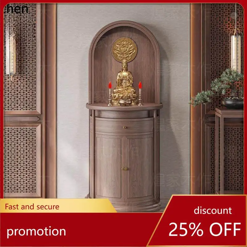

Cz walnut wood shrine altar - solid wood home buddhist hall - wealth god, guanyin bodhisattva statue offering table cabinet