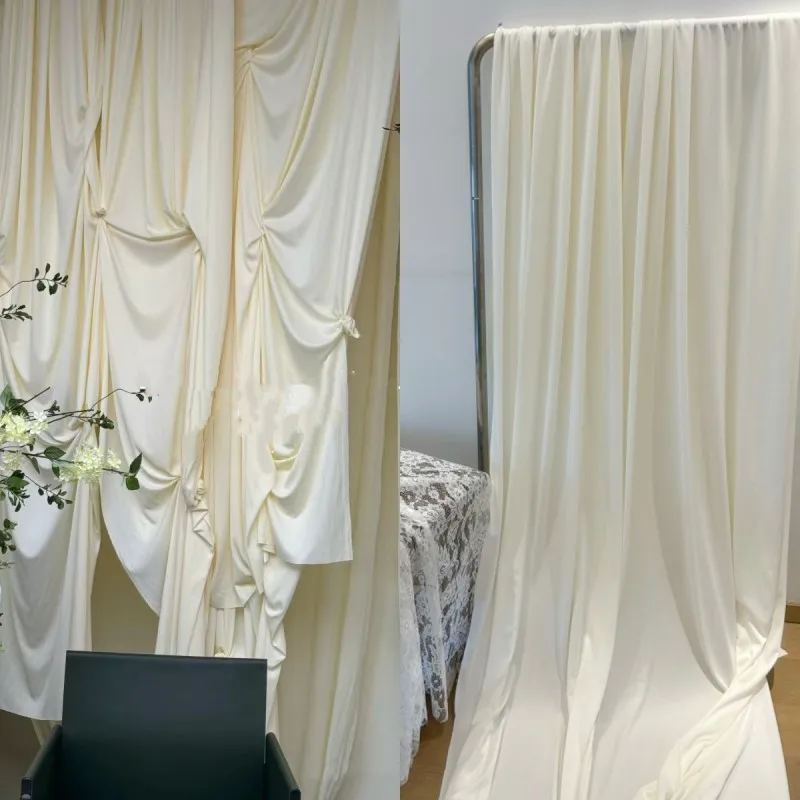 

Cream Color Knitted Fabric with Good Drape for Wedding Decor Curtains Tablecloth Backdrops Cloth DIY Sewing Material Wide 170cm