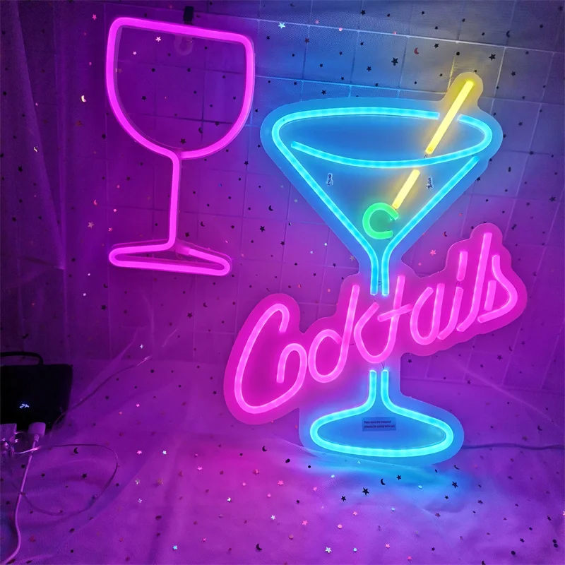 Cocktails Neon Signs Beer Bar Club Bedroom LED Neon Lights Sign for Hotel Pub Cafe Birthday Party Man Cave Neon Light Art Wall