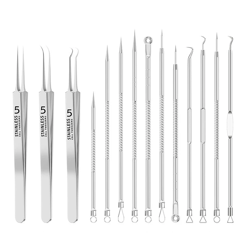 Kit professionnel d'élimination des points noirs et des boutons, pincettes à comédons en acier inoxydable, ensemble d'outils de traitement de l'acné pour les soins de la peau