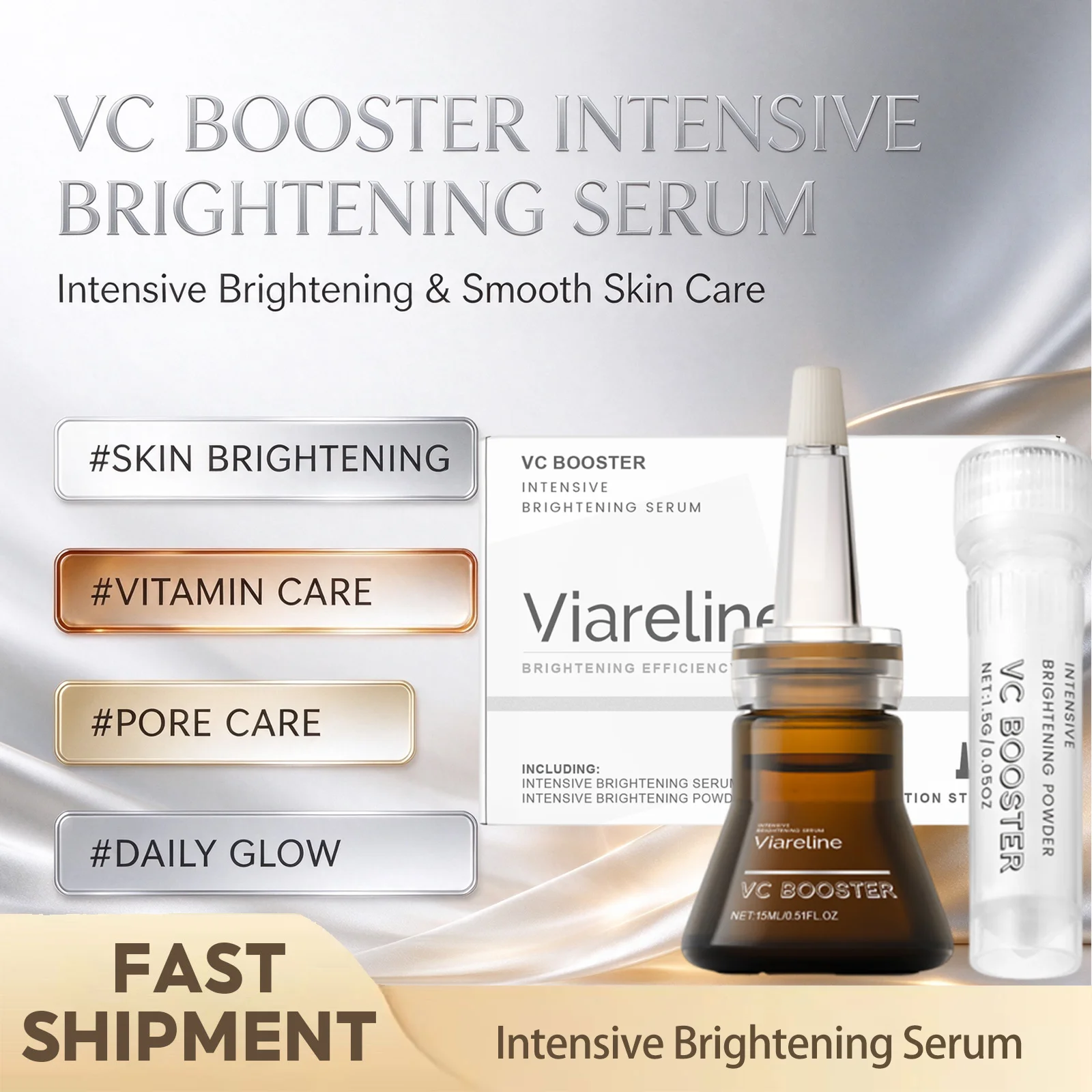 Intensive Brightening Serum Improve Dull Skin Fade Acne Marks Refine Large Pores Lightweight Facial Serum Smooth Skin Tone 15ml