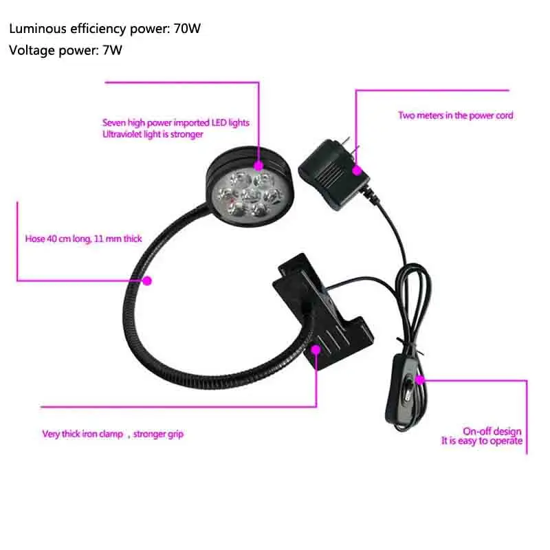 70W 405nm Ultraviolet UV Light Glue Gel Curing Lamp 395nm 365nm Resin Solder Mask PCB Board Repair Screen Green Oil Leak Detect