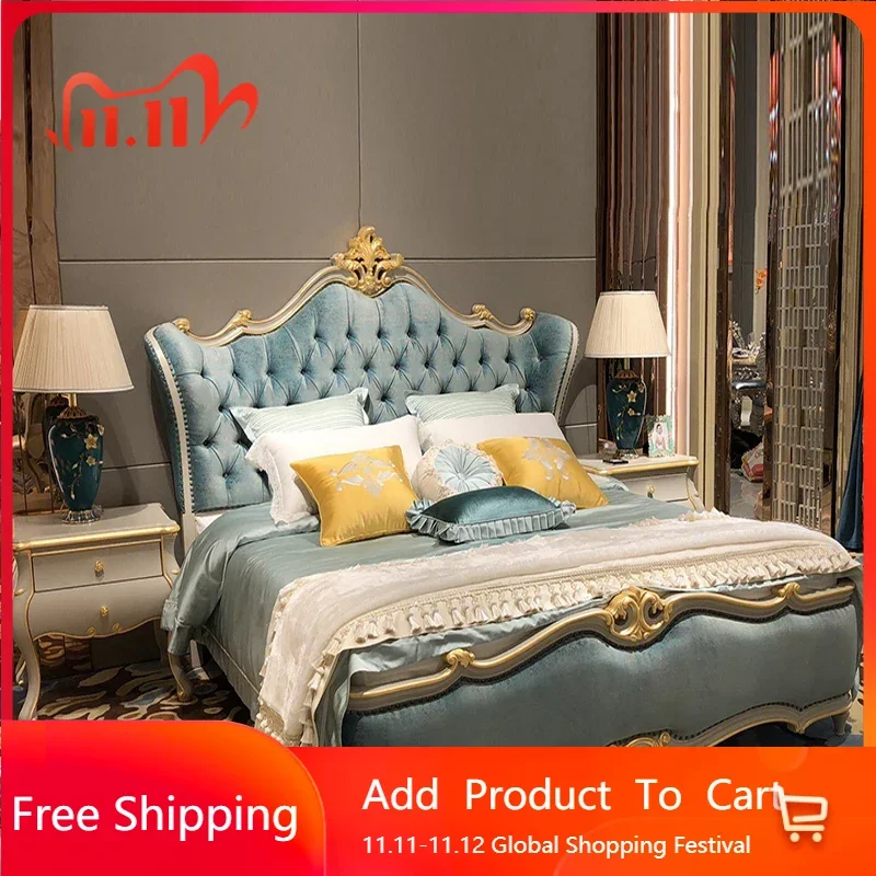 

Service Velvet Double Bed Simple Japanese Purple Carved Girls Luxury Queen Bed Bedroom Modern Double Muebles Unique Furniture