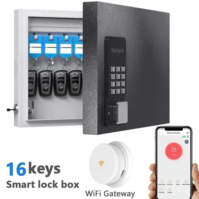 WeHere 16 Postion Steel Digital Key Safe Box APP Phone التحكم عن بعد كلمة المرور الذكية الإلكترونية للمفاتيح مفتاح صندوق الأمان