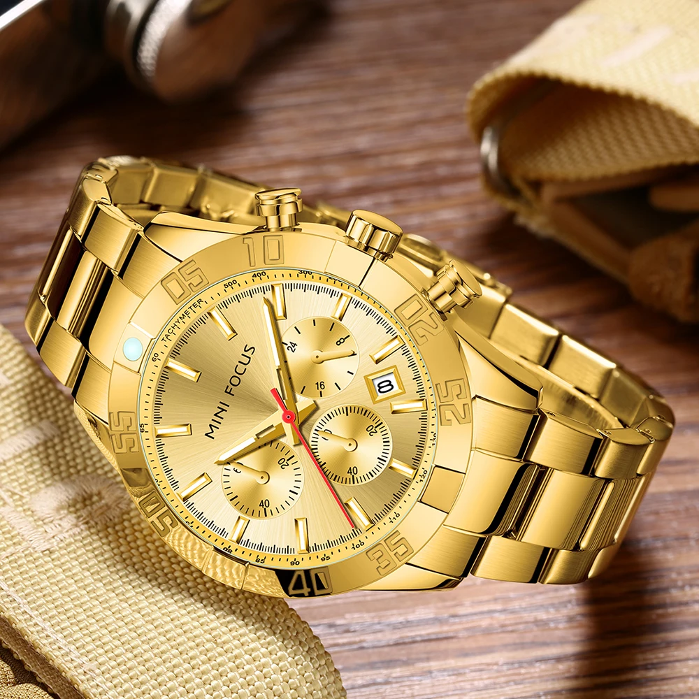 MINI FOCUS Luxury Men's Watch Stainless Steel Waterproof Fashion Quartz Wristwatches 0416G