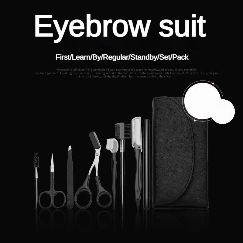 8Pcs eyebrow grooming kit with eyebrow shaper, eyebrow pencil, and tweezers for women and men, complete set